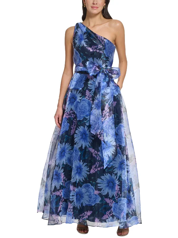 Womens One Shoulder Printed Evening Dress Chiffon unclassified dresses