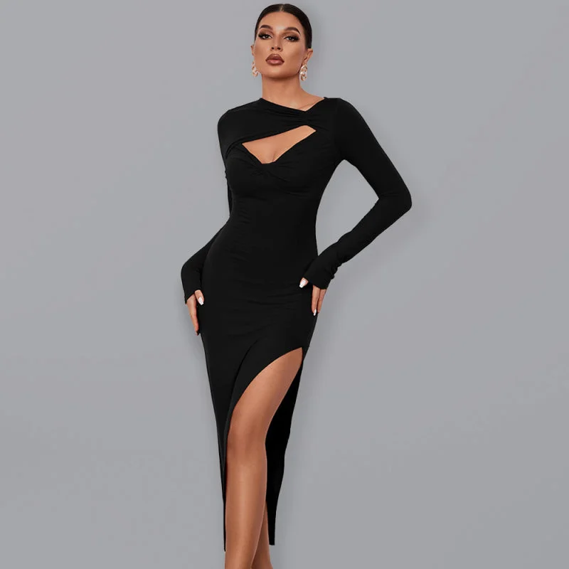 Angled Neckline Front Cutout Dress Silk unclassified dresses