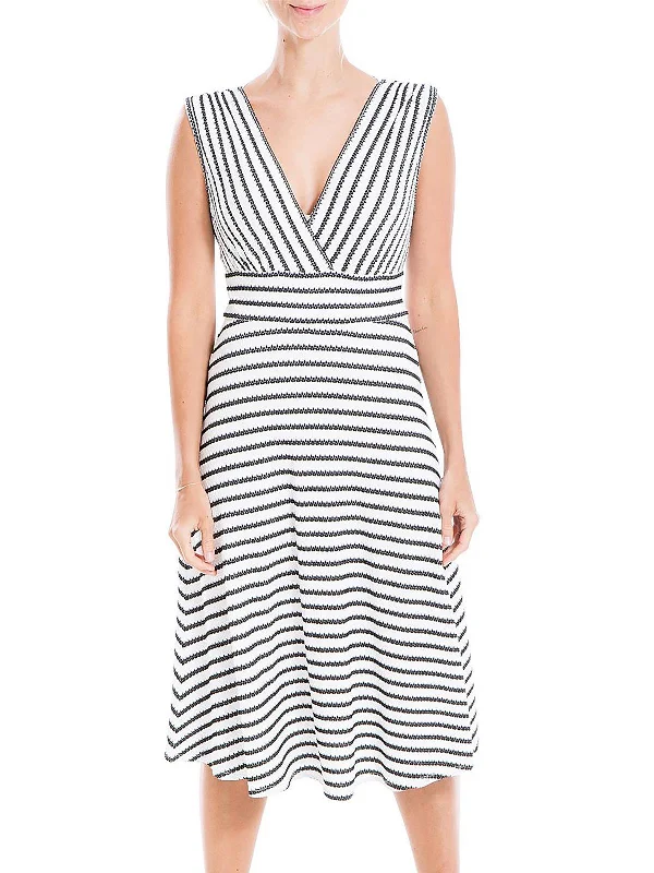 Womens Striped V-Neck Fit & Flare Dress Halter unclassified dresses